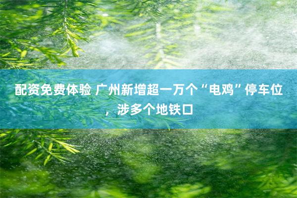 配资免费体验 广州新增超一万个“电鸡”停车位，涉多个地铁口