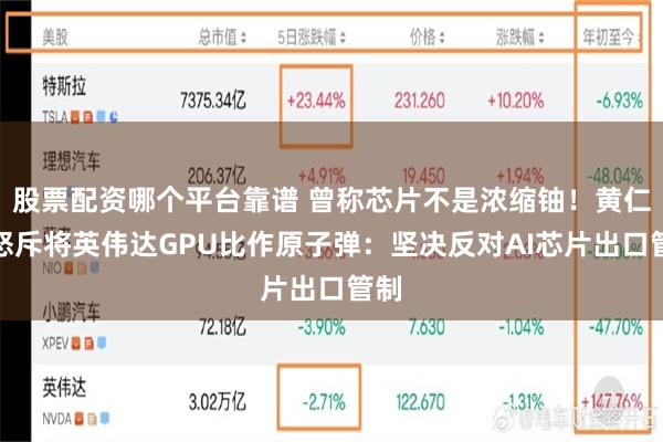 股票配资哪个平台靠谱 曾称芯片不是浓缩铀!黄仁勋怒斥将英伟达GPU比作原子弹:坚决反对AI芯片出口管制